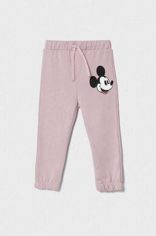 United Colors of Benetton Dječji pamučni donji dio trenirke United Colors of Benetton x Disney boja: ljubičasta, s tiskom