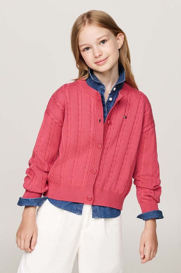 Tommy Hilfiger Dječji pamučni kardigan Tommy Hilfiger boja: crvena, KG0KG08546