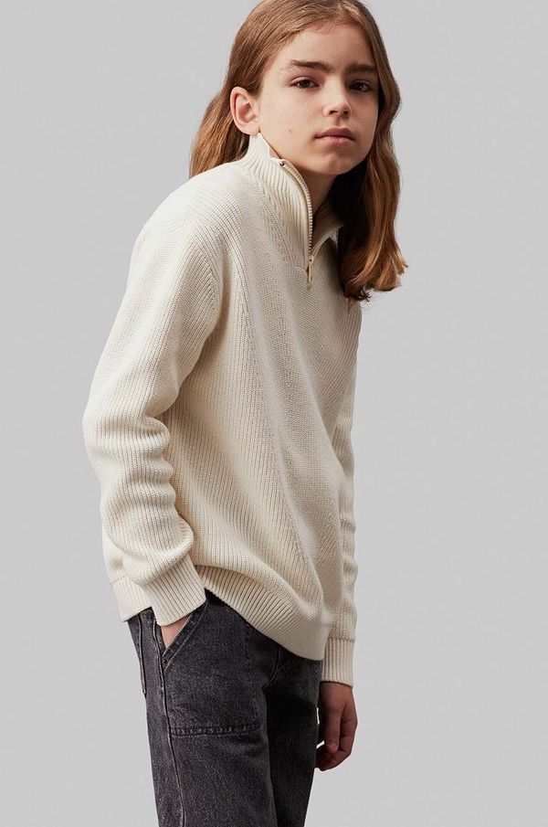 Calvin Klein Jeans Dječji pamučni pulover Calvin Klein Jeans boja: bež, IB0IB02153