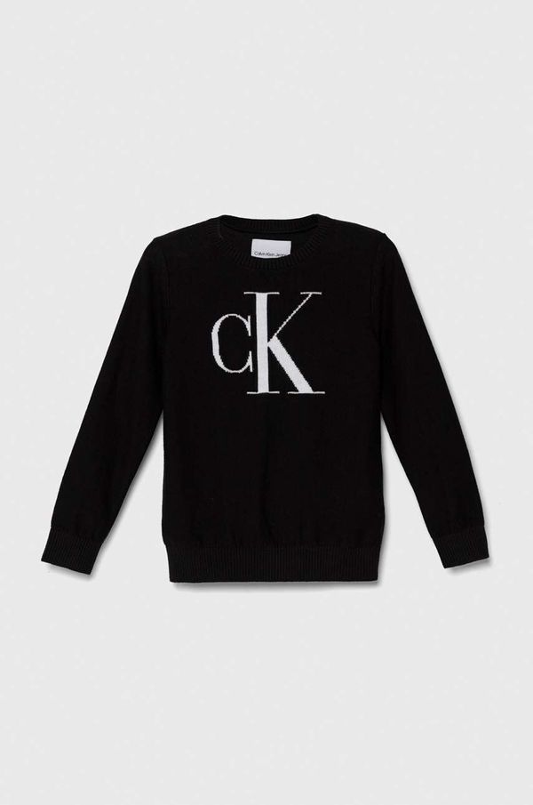 Calvin Klein Jeans Dječji pamučni pulover Calvin Klein Jeans boja: crna, lagani