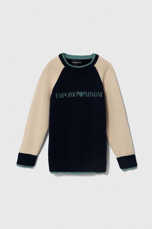 Emporio Armani Dječji pamučni pulover Emporio Armani boja: tamno plava, lagani