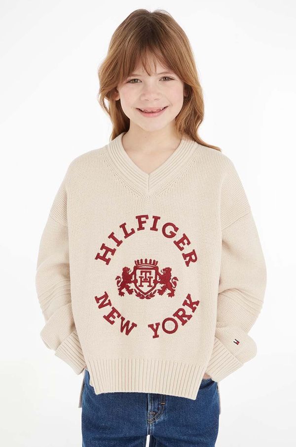 Tommy Hilfiger Dječji pamučni pulover Tommy Hilfiger boja: bež