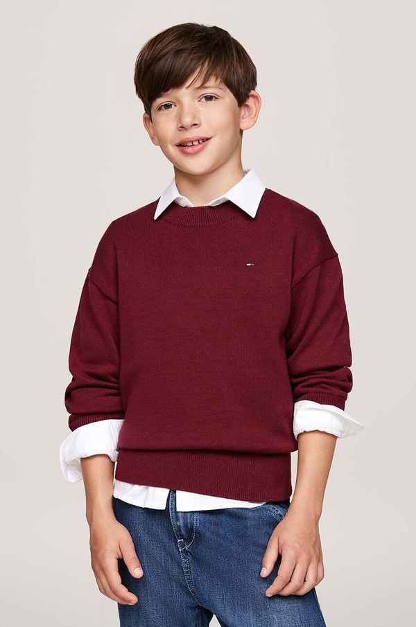 Tommy Hilfiger Dječji pamučni pulover Tommy Hilfiger boja: bordo, KB0KB09466