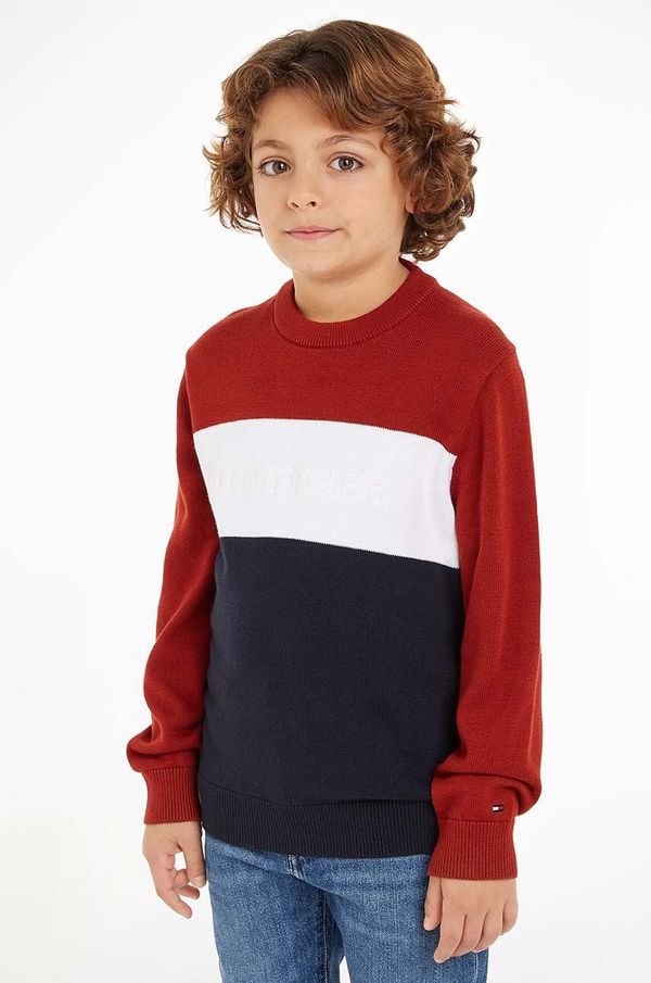 Tommy Hilfiger Dječji pamučni pulover Tommy Hilfiger boja: crvena, KB0KB09150