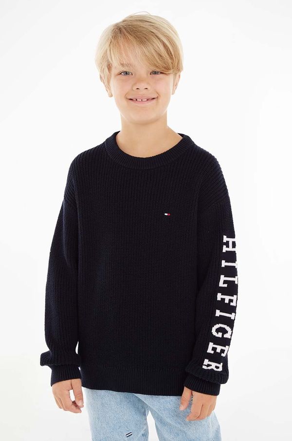 Tommy Hilfiger Dječji pamučni pulover Tommy Hilfiger boja: tamno plava