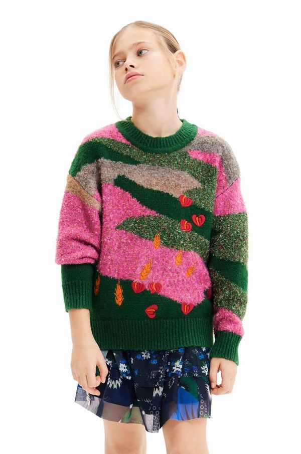 Desigual Dječji pulover s postotkom vune Desigual boja: ružičasta