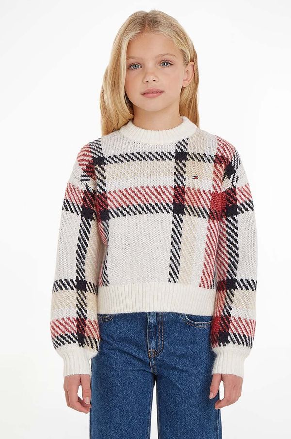 Tommy Hilfiger Dječji pulover s postotkom vune Tommy Hilfiger boja: bijela, topli