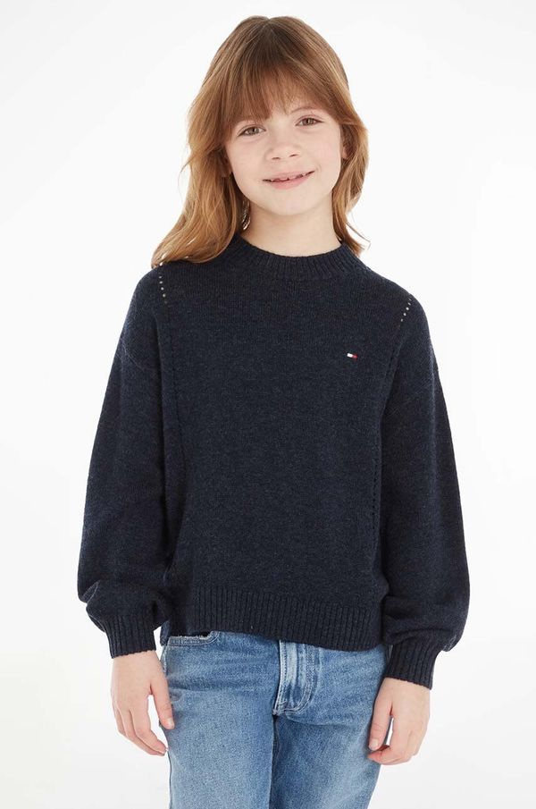 Tommy Hilfiger Dječji vuneni pulover Tommy Hilfiger boja: tamno plava, lagani