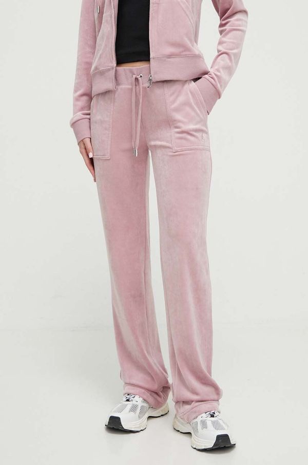 Juicy Couture Donji dio trenirke od velura Juicy Couture boja: ružičasta, bez uzorka