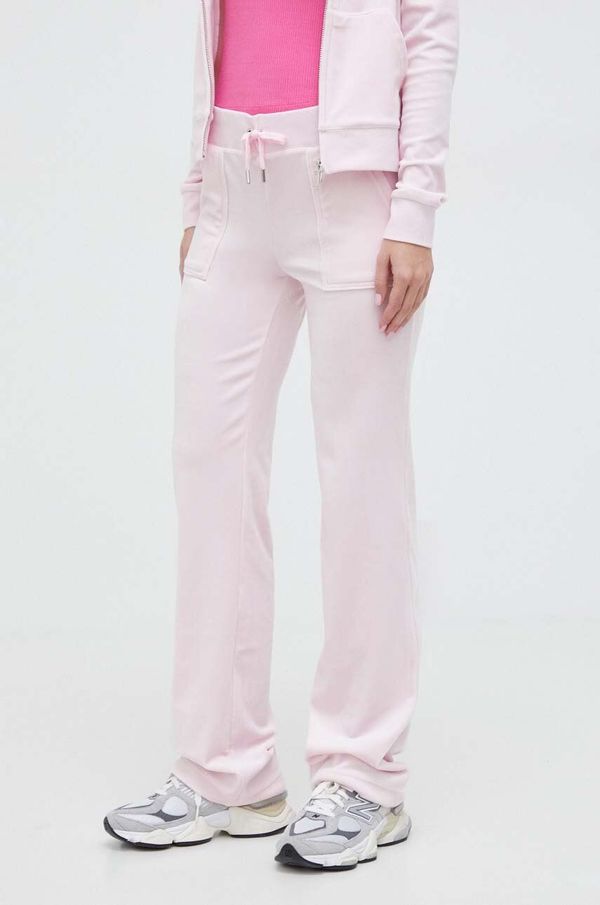 Juicy Couture Donji dio trenirke od velura Juicy Couture boja: ružičasta, bez uzorka