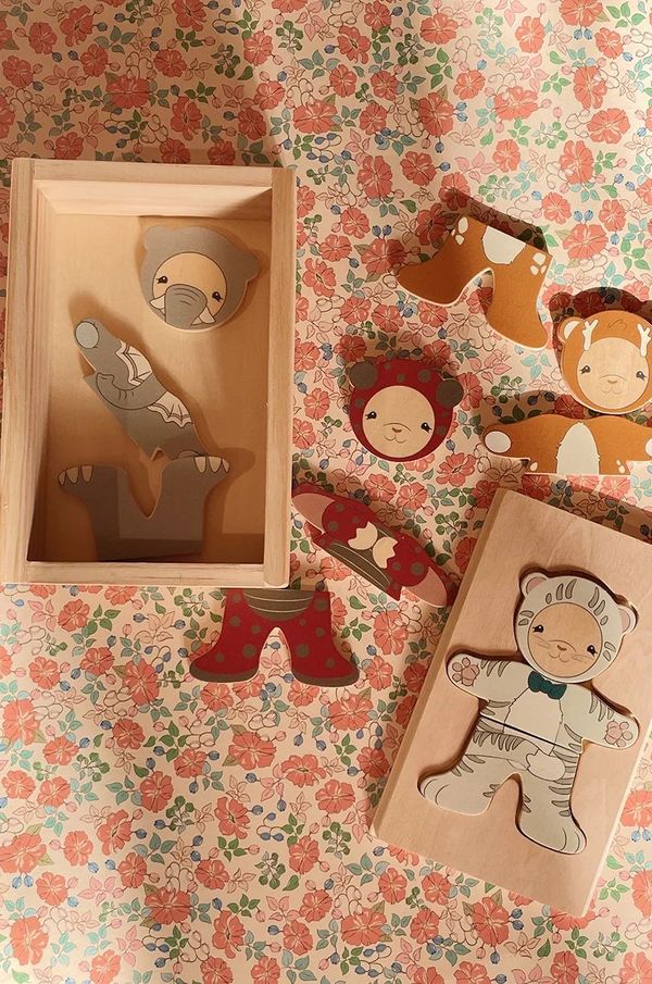 Konges Sløjd Drvene puzzle Konges Sløjd WOODEN TEDDY DRESS UP ANIMALS FSC KS102152