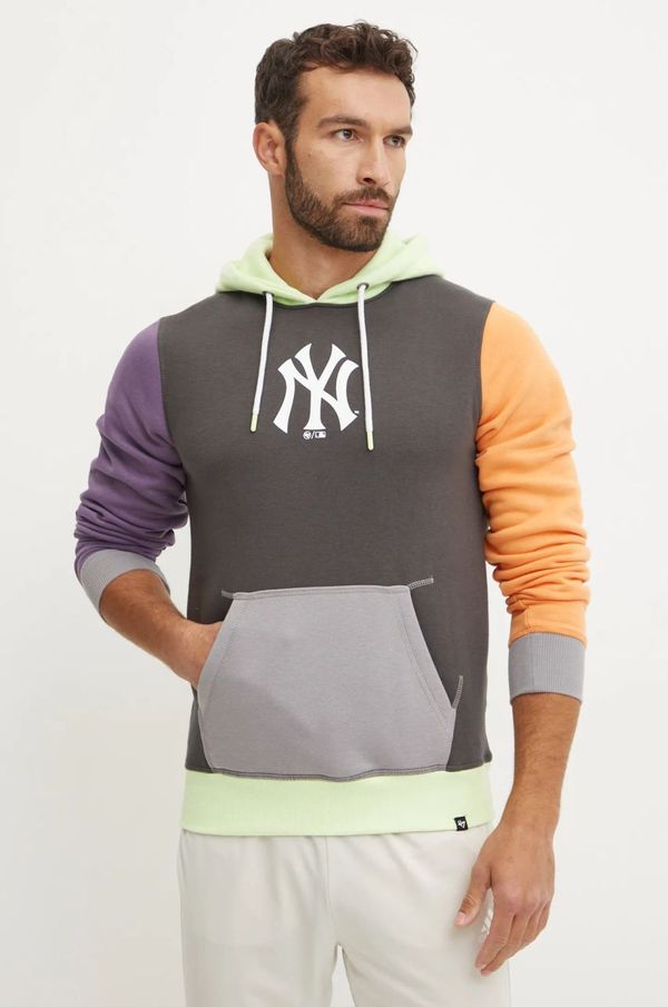 47 brand Dukserica 47 brand MLB New York Yankees za muškarce, boja: siva, s kapuljačom, s uzorkom, BB017PMKDZZ634960GH