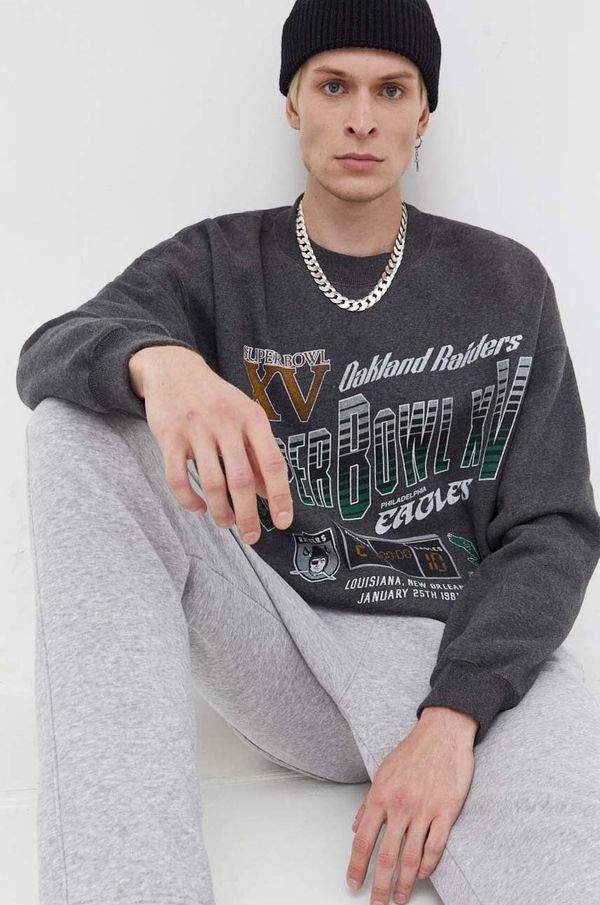 Abercrombie & Fitch Dukserica Abercrombie & Fitch x NFL za muškarce, boja: siva, s tiskom