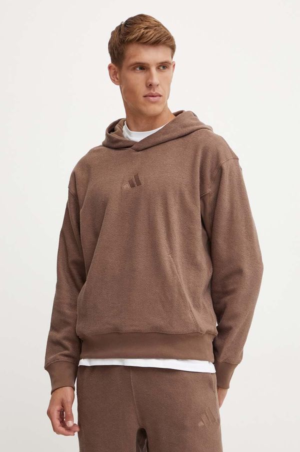 adidas Dukserica adidas All SZN za muškarce, boja: smeđa, s kapuljačom, s aplikacijom, IY6578