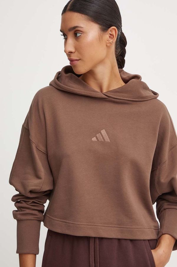 adidas Dukserica adidas All SZN za žene, boja: smeđa, s kapuljačom, bez uzorka, JI9105