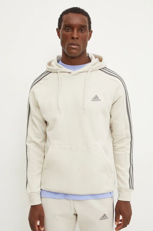 adidas Dukserica adidas Essentials za muškarce, boja: bež, s kapuljačom, s aplikacijom, IX0163