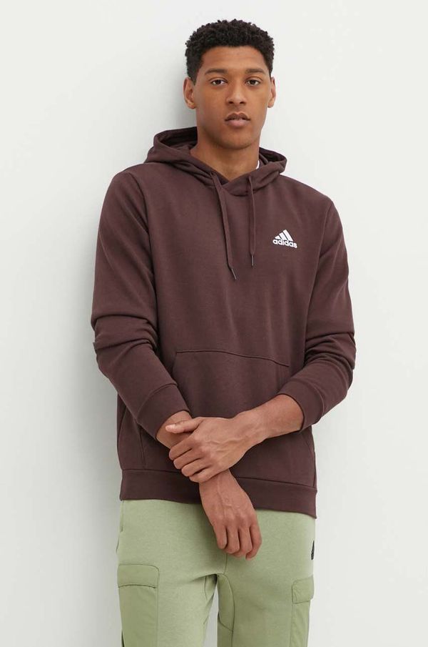 adidas Dukserica adidas Essentials za muškarce, boja: smeđa, s kapuljačom, bez uzorka, IZ4758