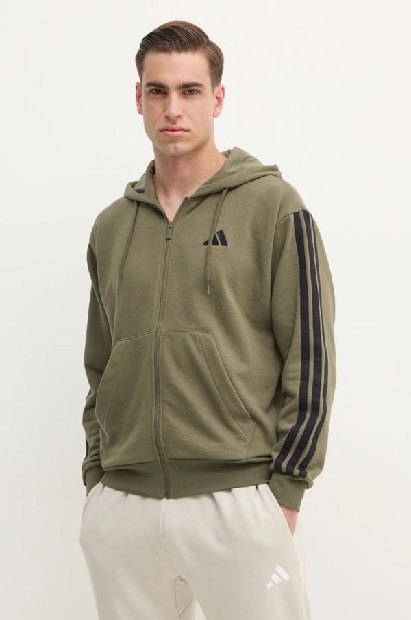 adidas Dukserica adidas Essentials za muškarce, boja: zelena, s kapuljačom, s uzorkom, JD1875