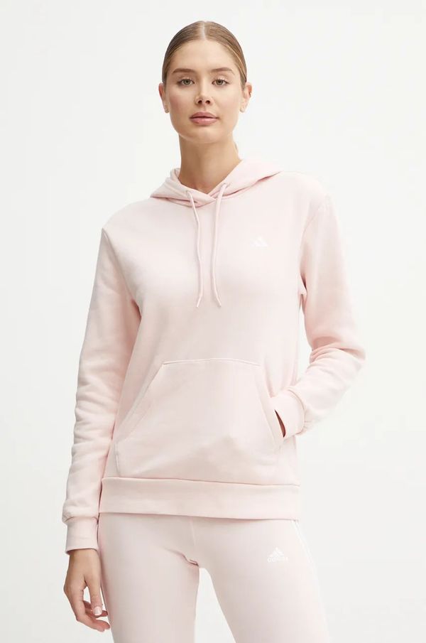 adidas Dukserica adidas Essentials za žene, boja: ružičasta, s kapuljačom, bez uzorka, IY1649