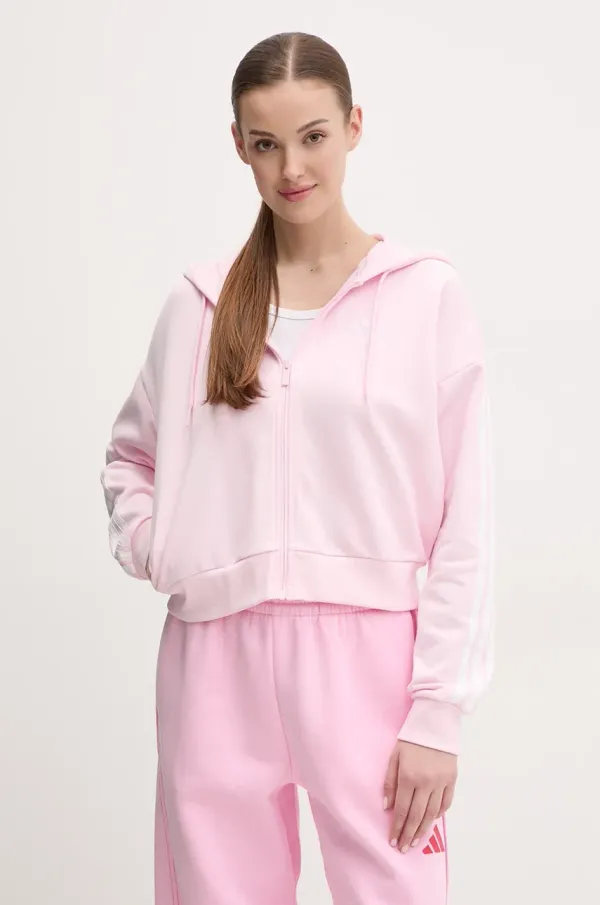 adidas Dukserica adidas Essentials za žene, boja: ružičasta, s kapuljačom, s aplikacijom, IS6998