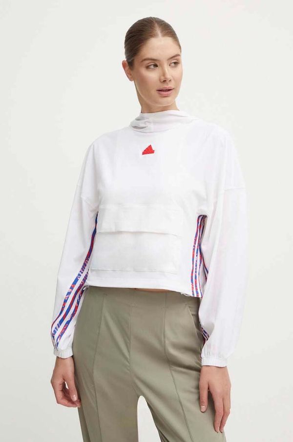 adidas Dukserica adidas Express za žene, boja: bež, s kapuljačom, s aplikacijom, IW8634