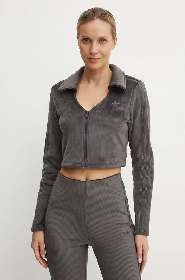 adidas Originals Dukserica adidas Originals Femme Galore Rib Cardigan za žene, boja: siva, s aplikacijom, JN3019