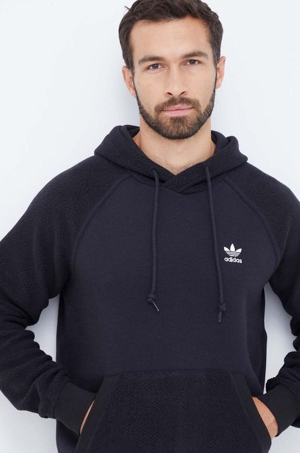 adidas Originals Dukserica adidas Originals za muškarce, boja: crna, s kapuljačom, s aplikacijom