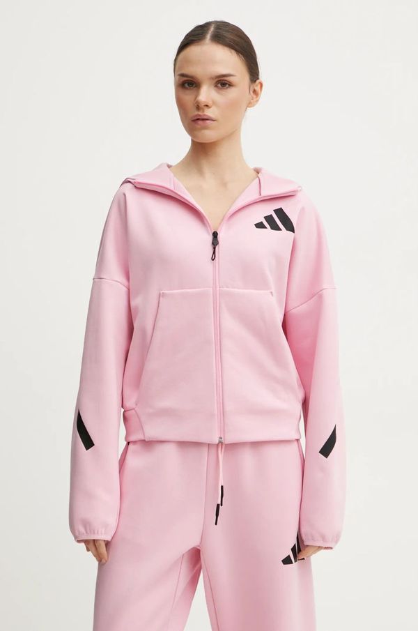 adidas Dukserica adidas Z.N.E. za žene, boja: ružičasta, s kapuljačom, s tiskom, JC5393