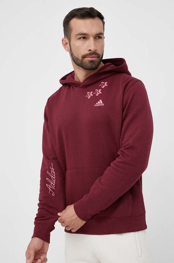 adidas Dukserica adidas za muškarce, boja: bordo, s kapuljačom, s aplikacijom