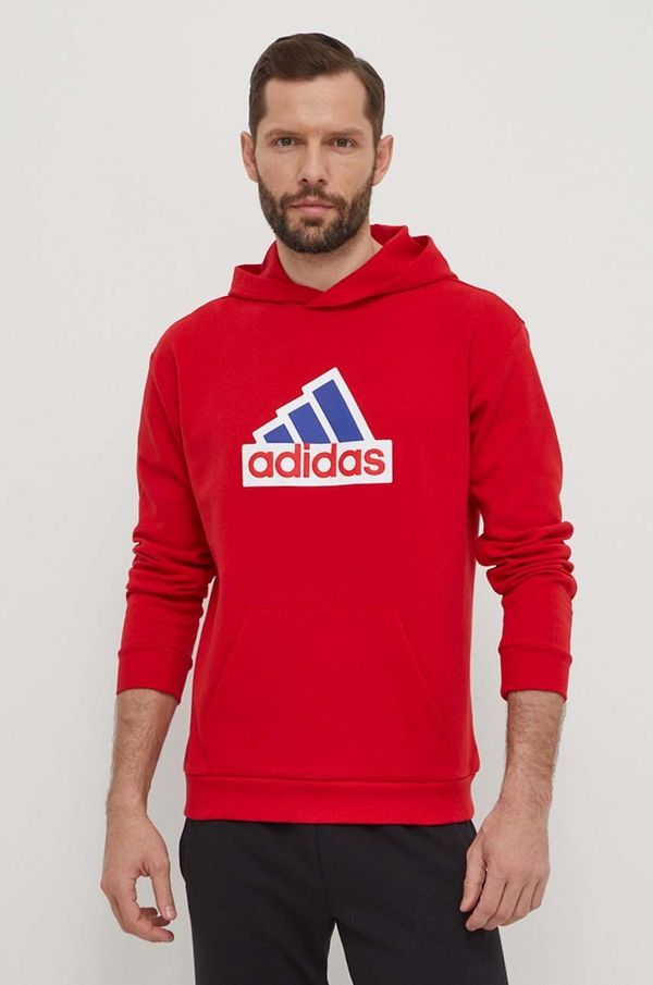 adidas Dukserica adidas za muškarce, boja: crvena, s kapuljačom, s tiskom, IS8338