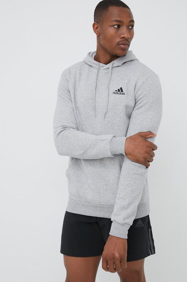 adidas Dukserica adidas za muškarce, boja: siva, s kapuljačom, aplikacijom