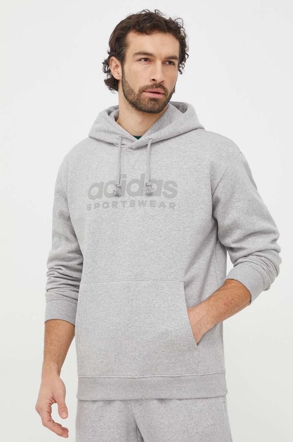 adidas Dukserica adidas za muškarce, boja: siva, s kapuljačom, tiskom