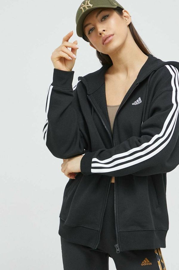 adidas Dukserica adidas za žene, boja: crna, s kapuljačom, aplikacijom