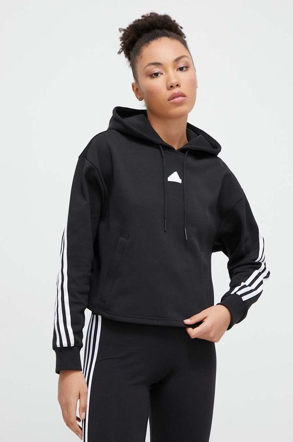 adidas Dukserica adidas za žene, boja: crna, s kapuljačom, aplikacijom