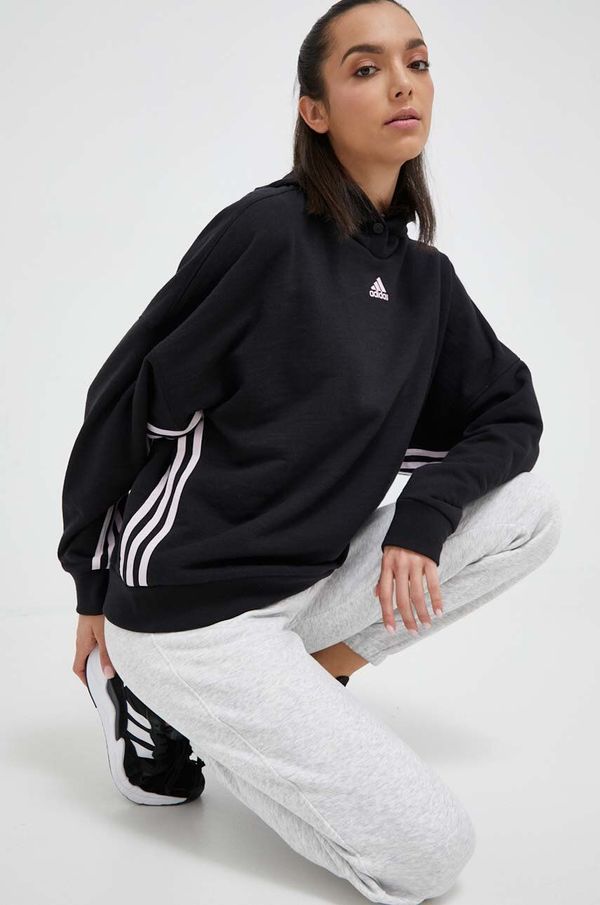 adidas Dukserica adidas za žene, boja: crna, s kapuljačom, s aplikacijom