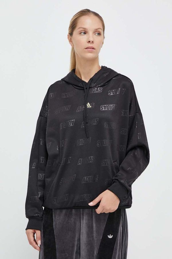 adidas Dukserica adidas za žene, boja: crna, s kapuljačom, s uzorkom