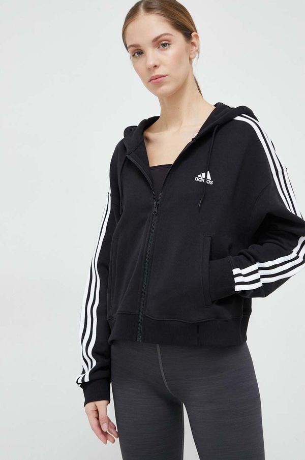 adidas Dukserica adidas za žene, boja: crna, s kapuljačom, uzorkom