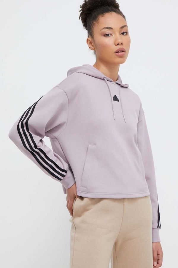 adidas Dukserica adidas za žene, boja: ljubičasta, s kapuljačom, aplikacijom