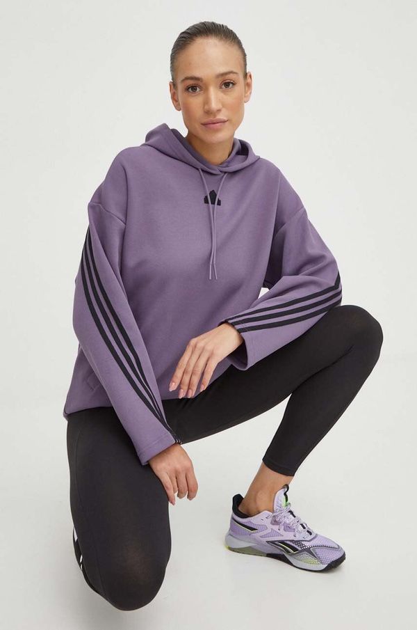 adidas Dukserica adidas za žene, boja: ljubičasta, s kapuljačom, s aplikacijom