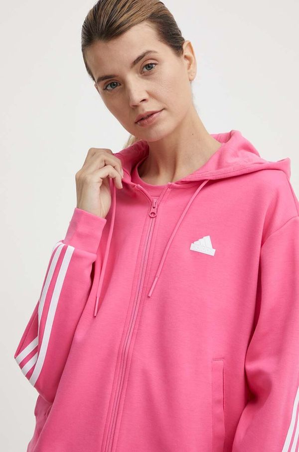 adidas Dukserica adidas za žene, boja: ružičasta, s kapuljačom, s uzorkom, IS3877