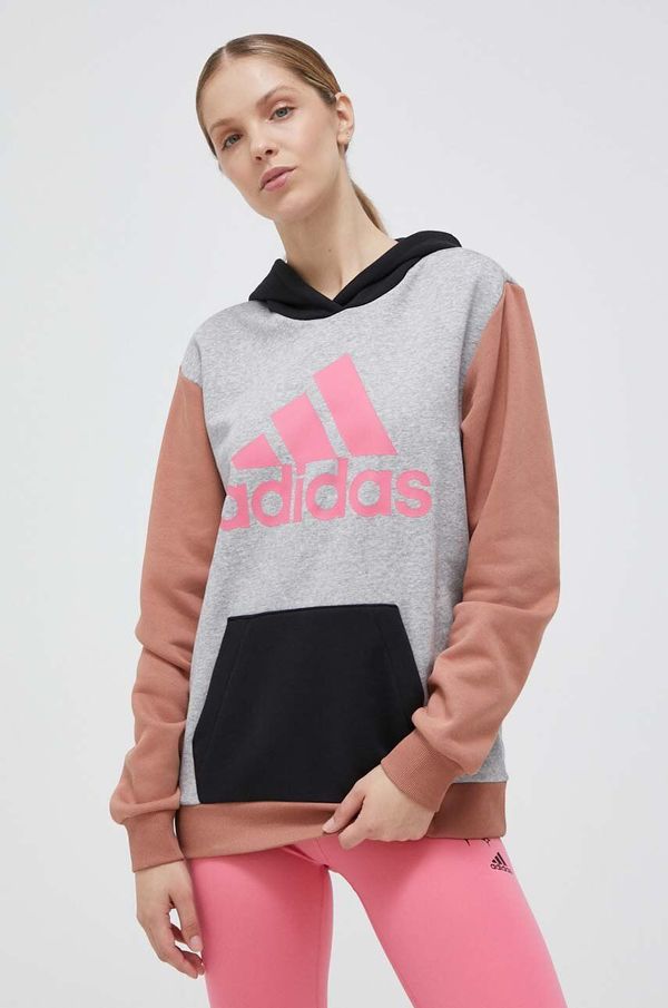 adidas Dukserica adidas za žene, boja: siva, s kapuljačom, s uzorkom