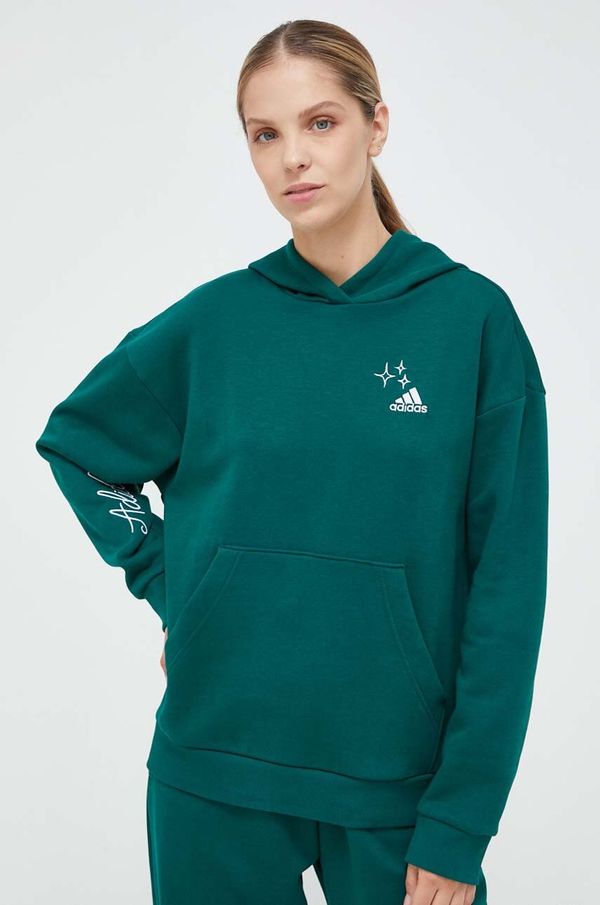 adidas Dukserica adidas za žene, boja: zelena, s kapuljačom, s aplikacijom