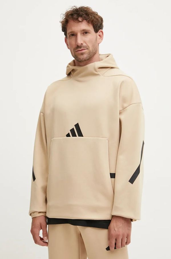 adidas Dukserica adidas ZNE za muškarce, boja: bež, s kapuljačom, s aplikacijom, JJ4894