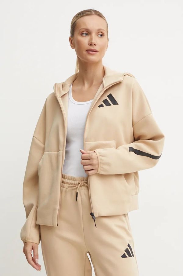 adidas Dukserica adidas ZNE za žene, boja: bež, s kapuljačom, s tiskom, JD9594