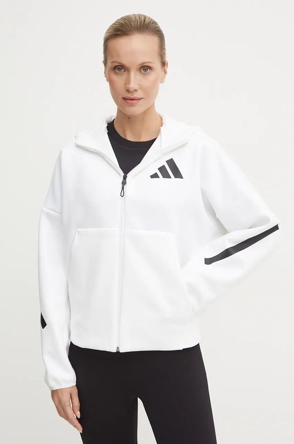 adidas Dukserica adidas ZNE za žene, boja: bijela, s kapuljačom, s tiskom, JE7849