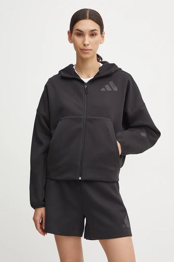 adidas Dukserica adidas ZNE za žene, boja: crna, s kapuljačom, bez uzorka, JE7848