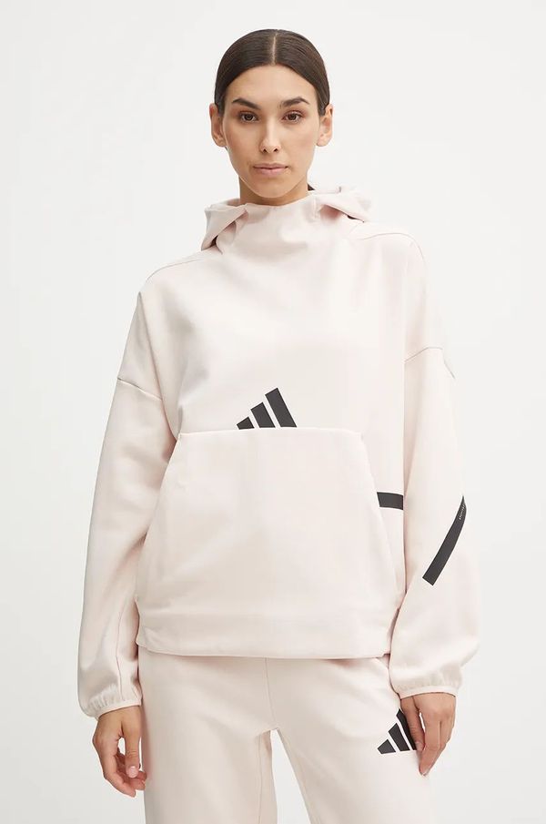 adidas Dukserica adidas ZNE za žene, boja: ružičasta, s kapuljačom, s tiskom, JF4782