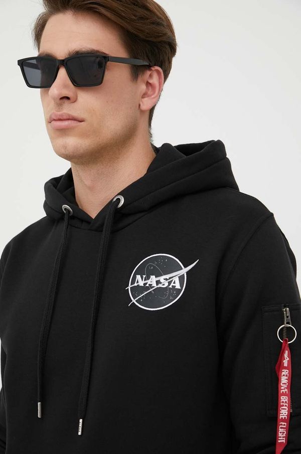 Alpha Industries Dukserica Alpha Industries x Nasa Dark Side Hoody za muškarce, boja: crna, s kapuljačom, s tiskom 108337.285