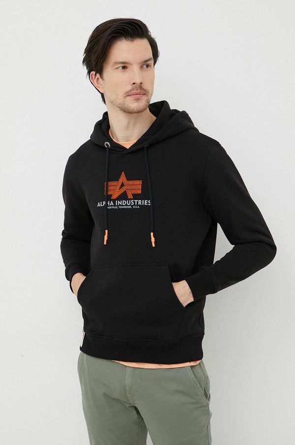 Alpha Industries Dukserica Alpha Industries za muškarce, boja: crna, s kapuljačom, s tiskom