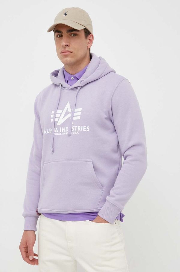 Alpha Industries Dukserica Alpha Industries za muškarce, boja: ljubičasta, s kapuljačom, s tiskom